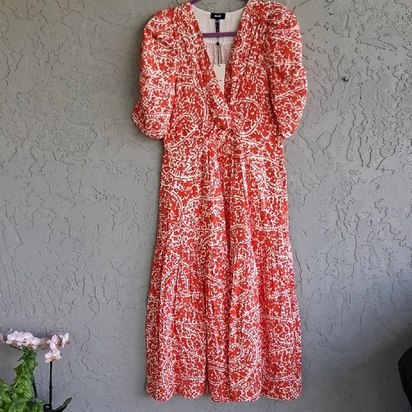 ME+EM Orange and White Puff Sleeve Sundress - Picture 1 of 1